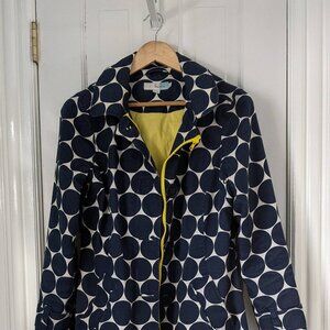 Boden navy blue white polka dot yellow lining hooded cotton raincoat 8R